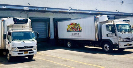 Riviera Produce refrigerated delivery trucks at the Englewood NJ facility